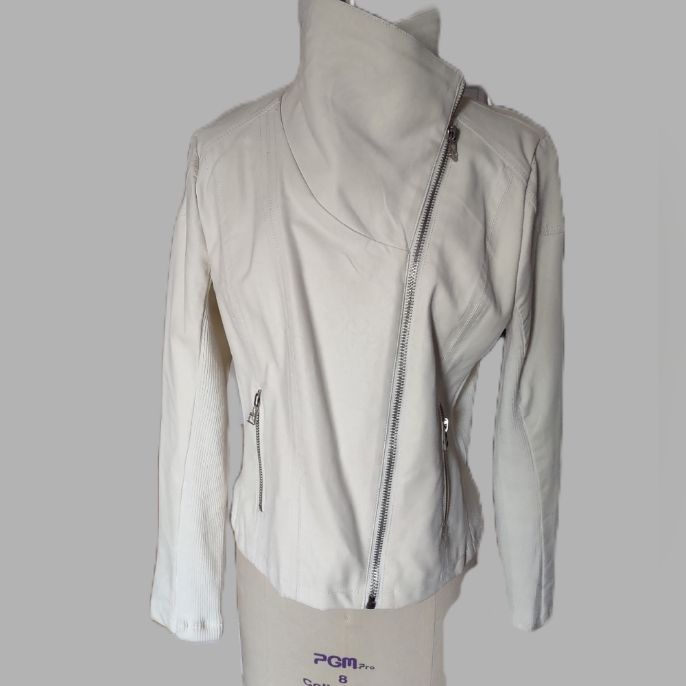 Thread & Supply Cream Faux Leather Moto Jacket